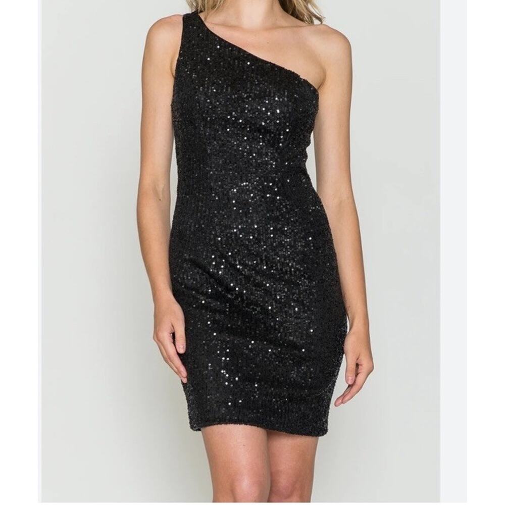 Stunning Black Sequin One-Shoulder Bodycon Mini Dress Perfect for Party/NYE SZ S - Picture 1 of 8